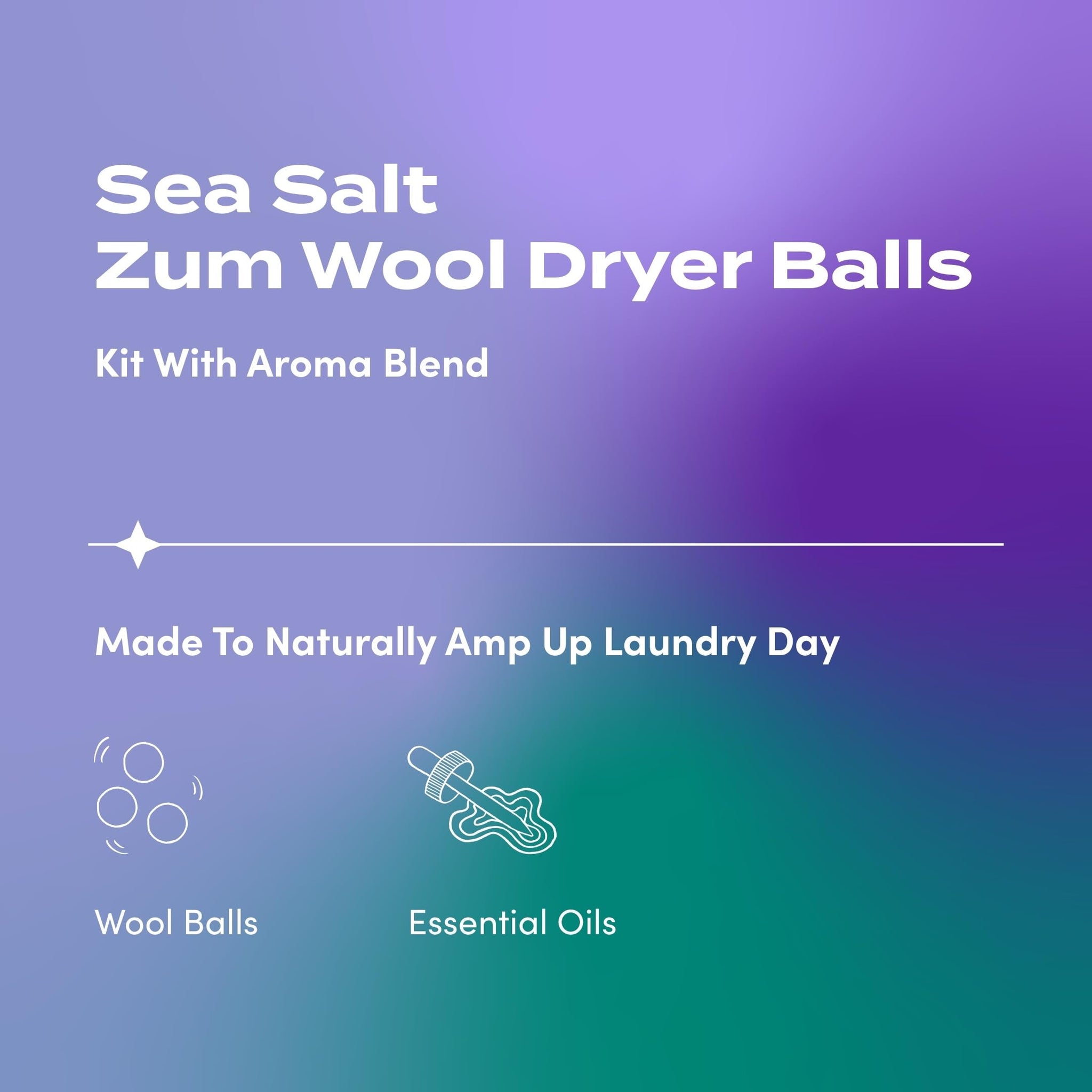 Zum Indigo Wild Laundry Dryer Balls Kit - Wool Laundry Balls for The Dryer - Essential Oil Spray - Reusable Drying Balls for Laundry - Sea Salt - (3