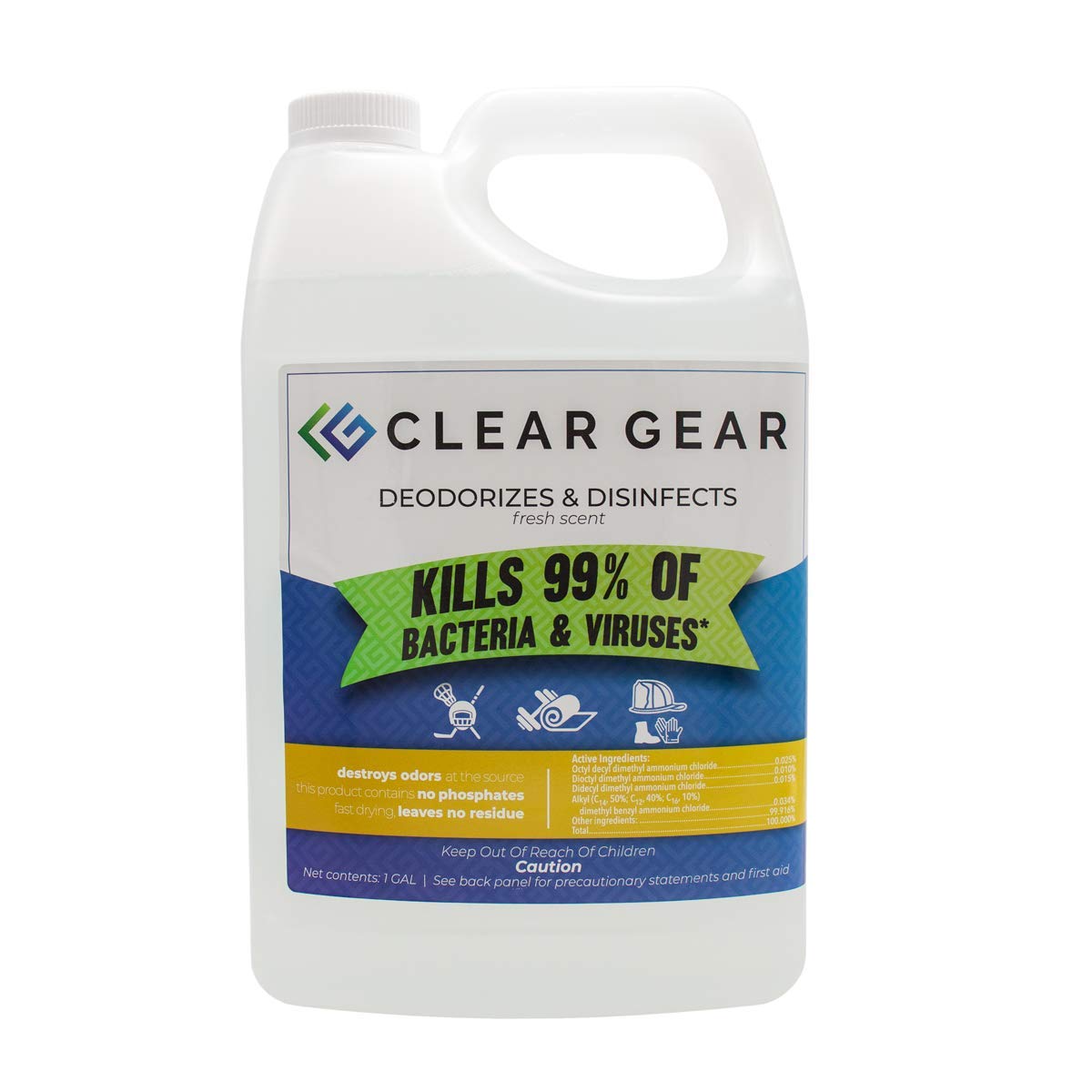 Clear Gear - Disinfectant, Cleaner, and Deodorizer for Sports Equipment, Gyms, and Fitness Centers - EPA-Registered, Hospital Grade, Made in USA - 1