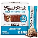 Munk Pack Cookie Dough Probiotic Keto Protein Bars | 15g Protein, 1g Sugar, 4g Net Carbs | Plant-Based, Low Sugar, Gut Health Snacks, Gluten-Free