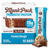 Munk Pack Cookie Dough Probiotic Keto Protein Bars | 15g Protein, 1g Sugar, 4g Net Carbs | Plant-Based, Low Sugar, Gut Health Snacks, Gluten-Free