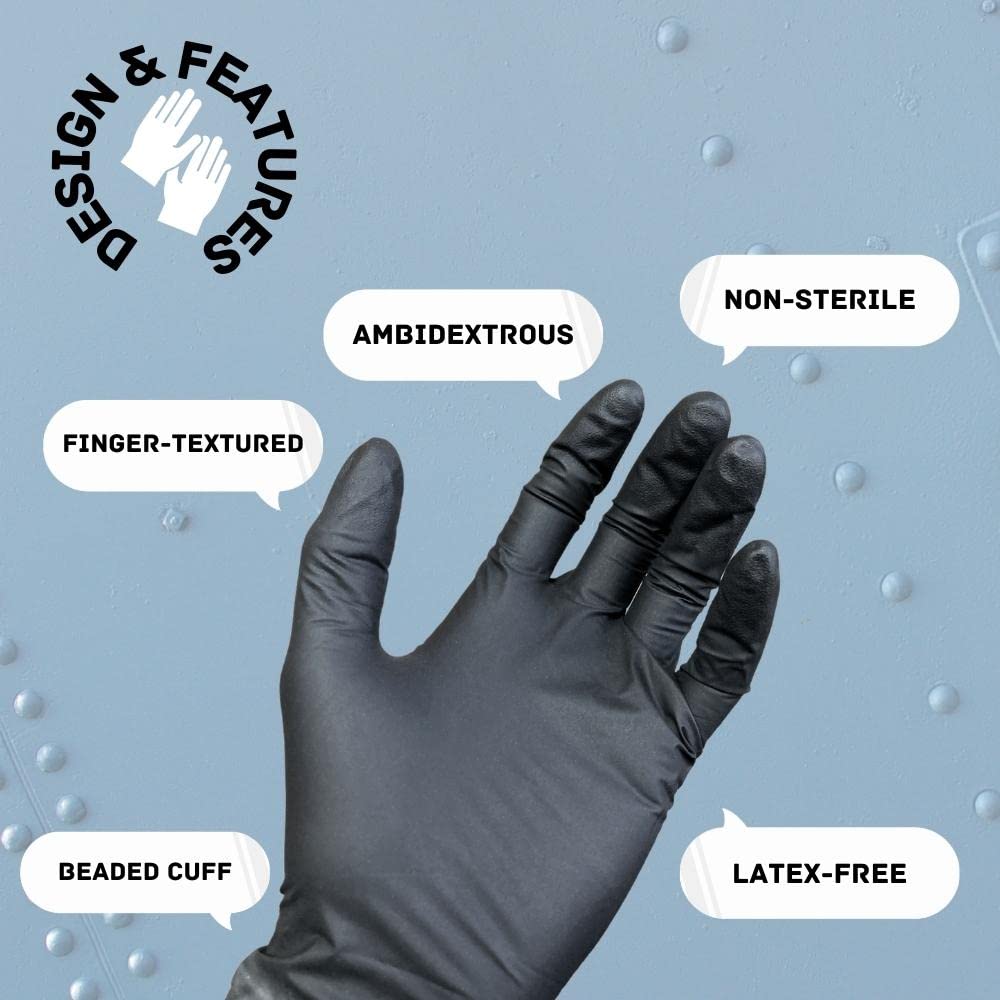 PackagingSuppliesByMail Nitrile Gloves, Latex-Free Disposable Gloves, Powder-Free, Black, Size Extra Small, 5 Mil Thick, Pack of 36000