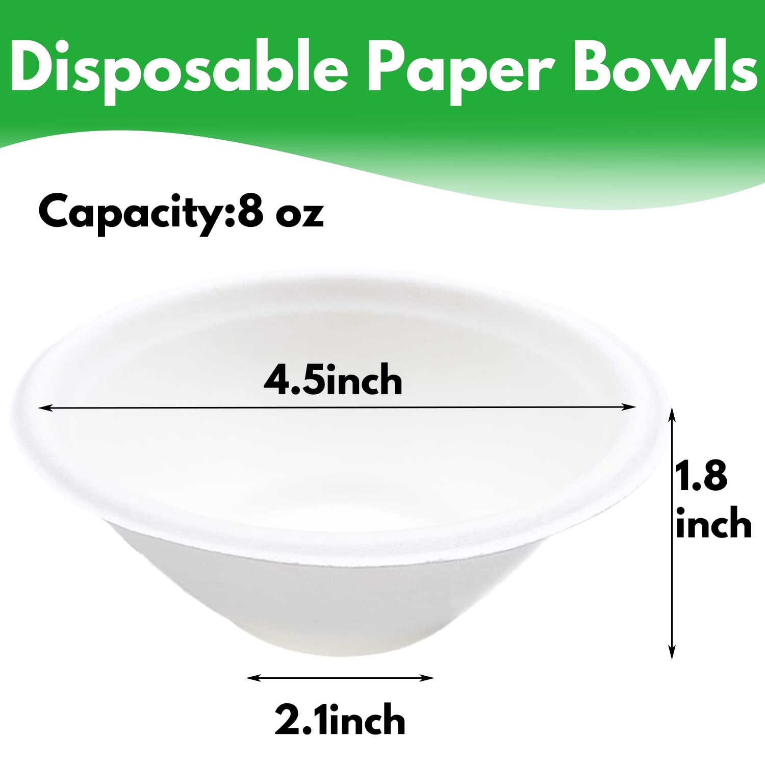 Haawooky 100 Pack White Disposable Paper Bowls, 8oz Natural Compostable, Eco-friendly Paper Biodegradable Bowls for Party, Salad, Dessert