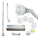 Greater Range Electric Spin Scrubber - Cordless Cleaning Head with 6 Replaceable Brushes - 90° Rotatable - Ideal for Floor, Window, Cars - Ivory White
