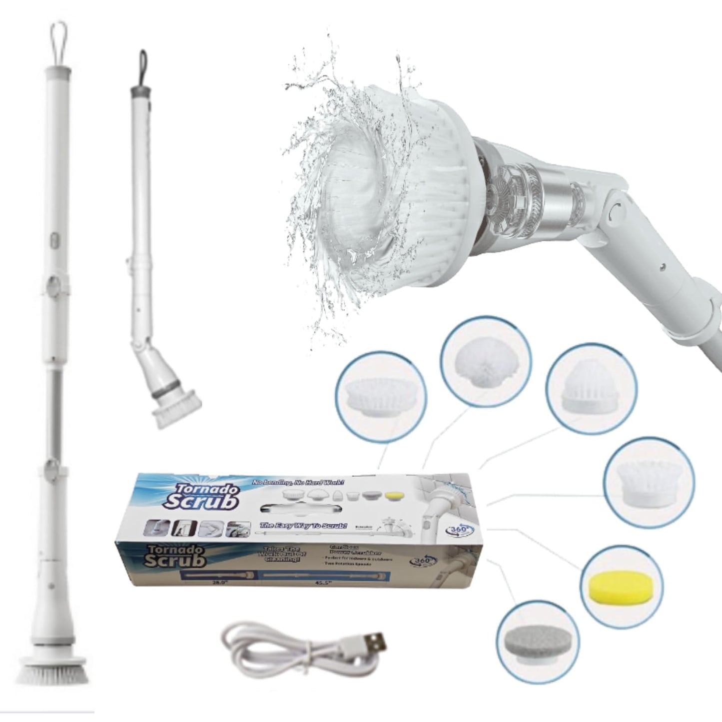 Greater Range Electric Spin Scrubber - Cordless Cleaning Head with 6 Replaceable Brushes - 90° Rotatable - Ideal for Floor, Window, Cars - Ivory White