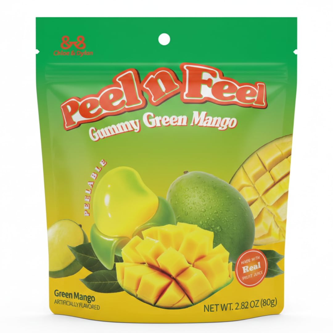 Peel n Feel Gummy Green Mango Jelly, Peelable Gummies with Real Green Mango Juice, 3 packs 8.47oz
