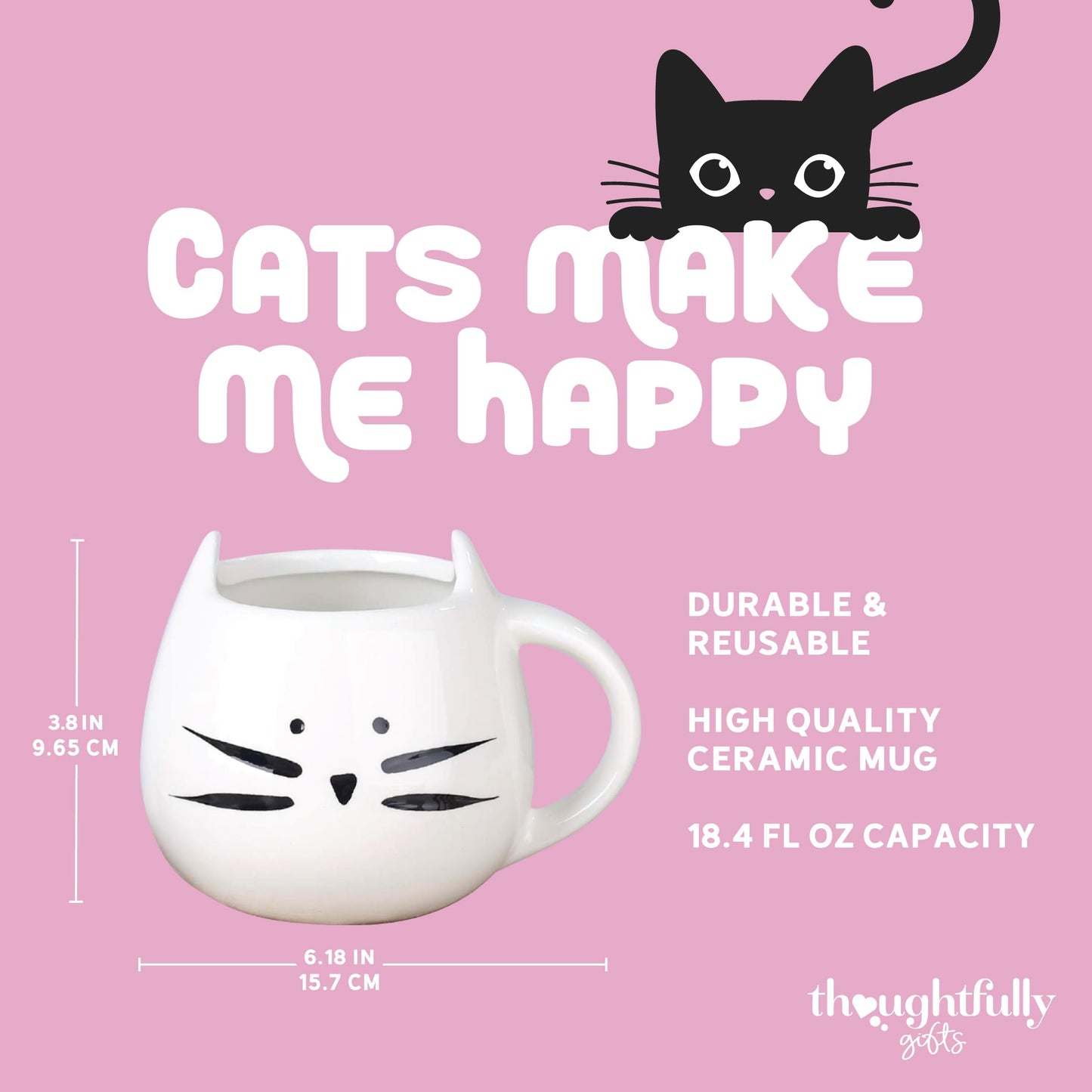 Thoughtfully Gourmet, Cat Mom Gift Set, Includes Cat-Shaped Ceramic Mug, 4 Chamomile Tea Bags, Cat-Shaped Notebook & Pen, and Paw-Shaped Sticky Notes