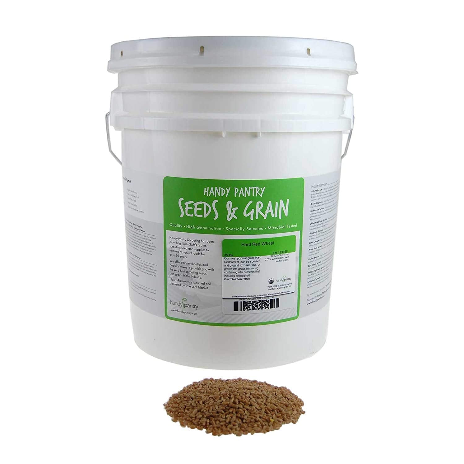 Organic Hard Red Wheat Seed: 35 Lb - Handy Pantry Brand - Grow Wheatgrass, Flour, Grain & Bread, Emergency Food Storage, Ornamental Wheat Grass