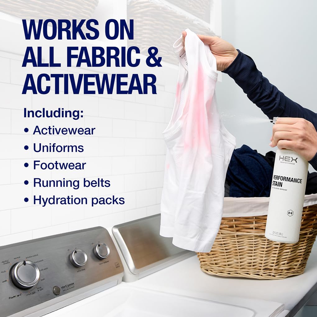 HEX Performance Stain & Stink Remover Spray, Unscented, 44oz (Pack of 2) - Activewear Laundry Pre-Treat for Odor & Tough Stains, Sweat, Grass, Blood