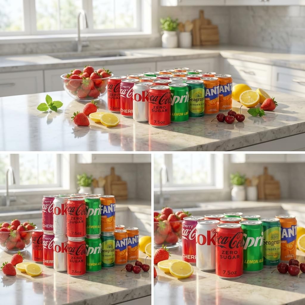 Coca-Cola Variety Pack - 24 Pack Assorted Mini Soda (7.5 Fl Oz Cans) - Coke, Cherry Coke, Diet Coke, Coke Zero, Fanta Orange, Seagram’s Ginger Ale