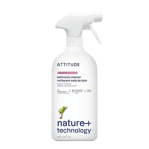 ATTITUDE Bathroom Cleaner Spray, EWG Verified, Plant-Based & Vegan, Safe for Bathroom Surfaces, Tiles, Tubs, Shower Walls, and Grout, Unscented, 27.1
