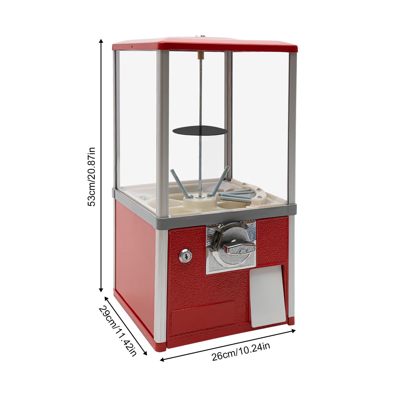 25-Cent Commercial Vending Machine - 10.63in High-Capacity Gacha Machine, Dispenses 200+ Capsules/Candy, Compatible with 1.77-1.97in, Lock & Keys