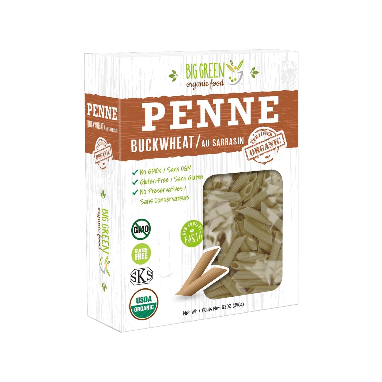 Big Green Organic Food- Organic Buckwheat Penne, 8.8oz, 100% buckwheat, Gluten-Free, Non-GMO, Vegan (5)