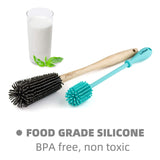 LeMuna Silicone Bottle Brush Set with Wooden Handle - Silicone Brush & Straw Cleaner for Hydro Flask, Sports Bottle, Glassware