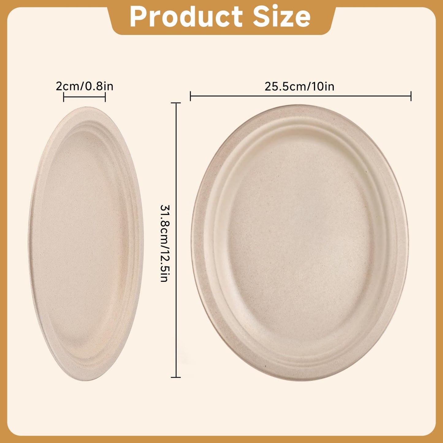 Bgtecho 120 Pack Oval Paper Plates, 12.5 Inch Disposable Dinner Plates, Disposable Heavy Duty Large Biodegradable Plate, Super Strong Compostable