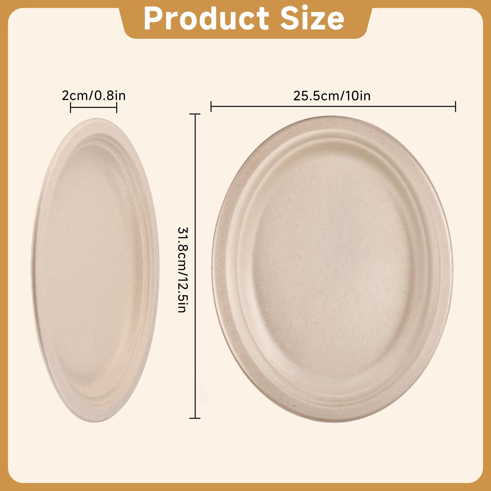 Bgtecho 120 Pack Oval Paper Plates, 12.5 Inch Disposable Dinner Plates, Disposable Heavy Duty Large Biodegradable Plate, Super Strong Compostable