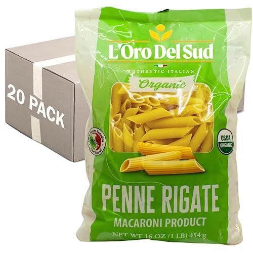 Organic Penne Rigate, 100% Durum Wheat, Italian Pasta, Premium Quality Product of Italy (20 pack x 16 Oz) Non GMO, Vegan, Kosher Certified by L'Oro