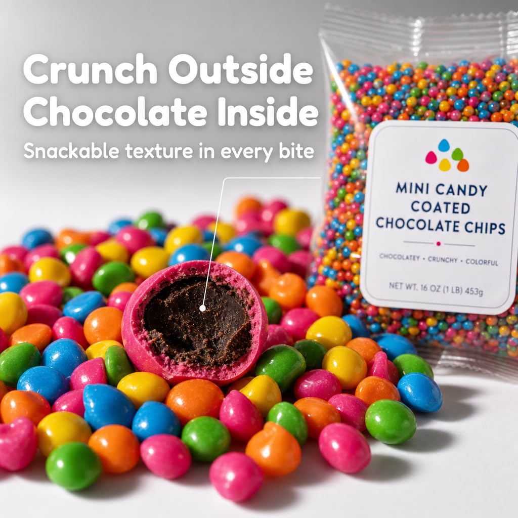 Mini Candy-Coated Chocolate Chips - Rainbow Chocolate Bits - Colorful Candy Shell Chocolate Drops - Bulk Candy for Baking, Toppings & Parties (25 lb)