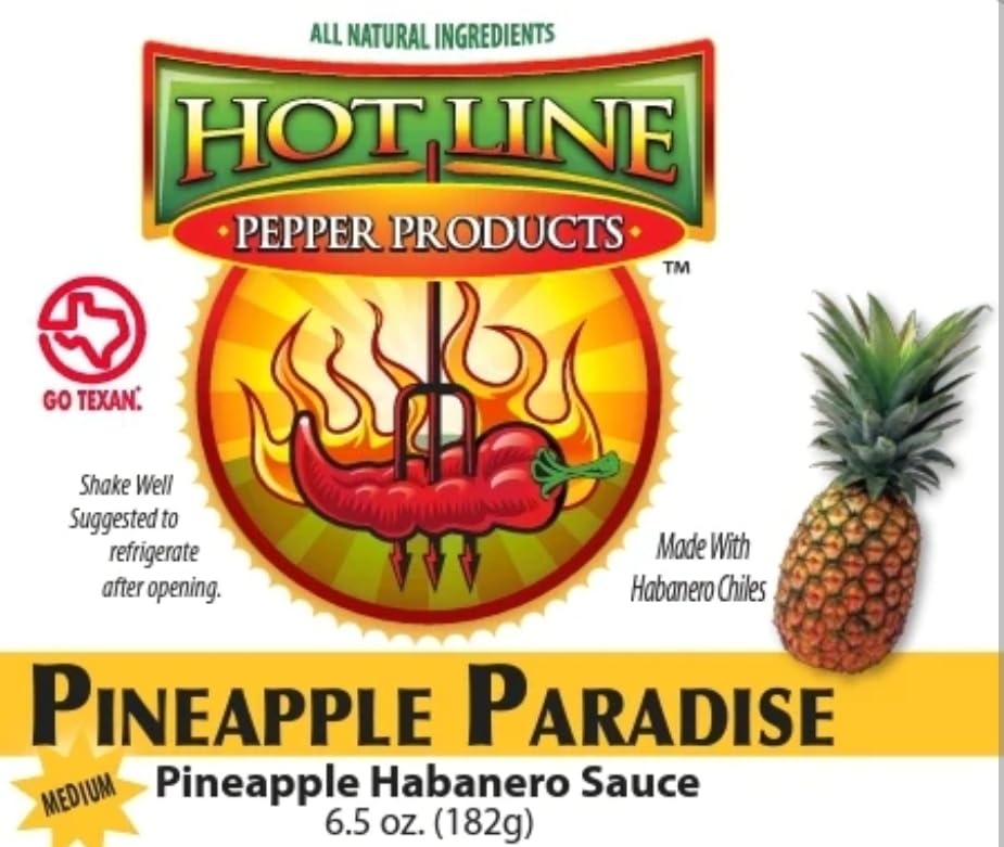Hot Line Pepper Products Pineapple Paradise Habanero Hot Sauce, Sweet and Spicy, Medium Heat, Small Batch, Gluten Free, 6.5 oz