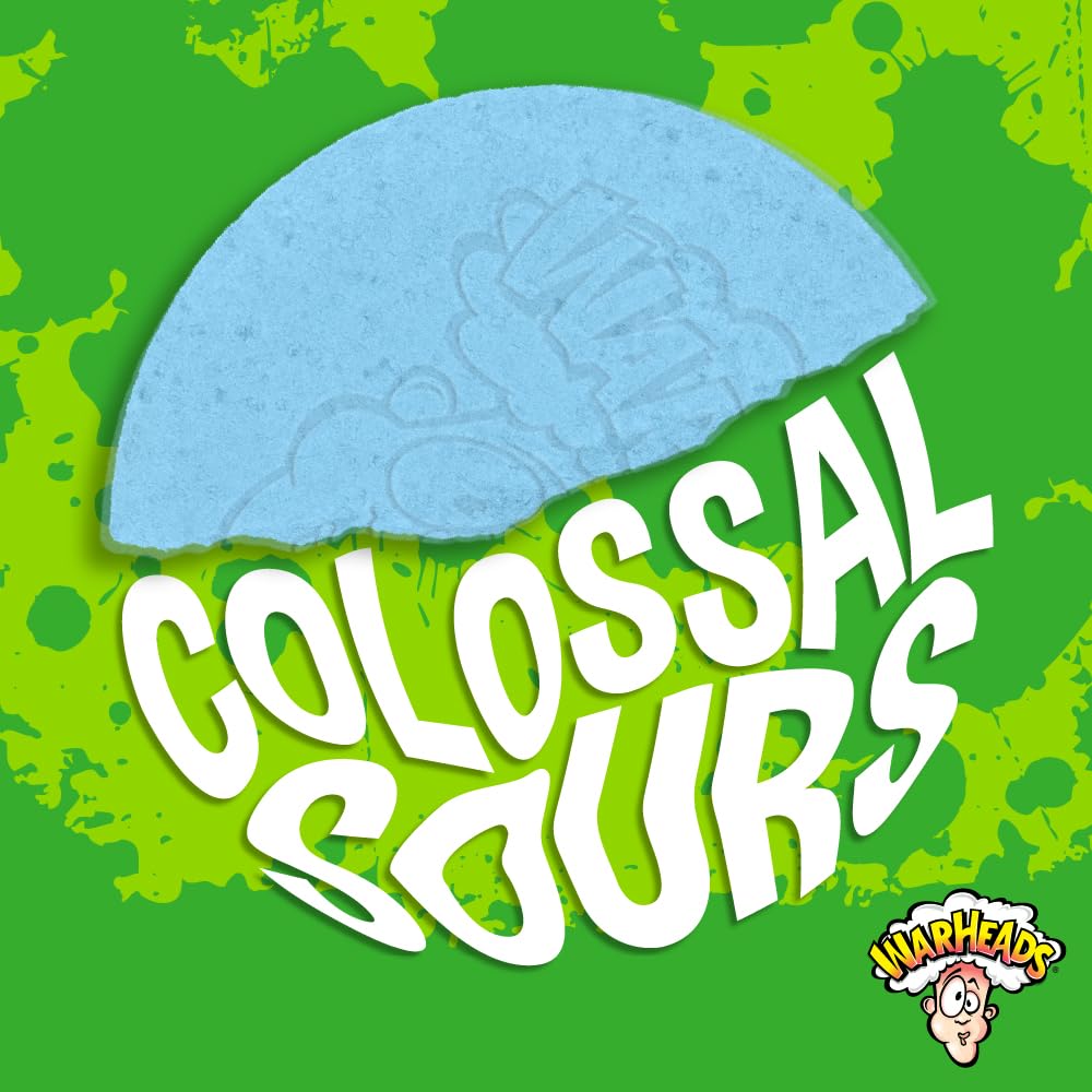 WARHEADS Colossal Sours - Giant Sour and Sweet Candy with a Tangy Crunch - Intense Fruit Flavors - Blue Raspberry, Orange & Green Apple - 1 lb. Bag