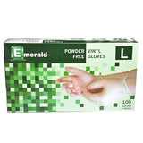 Emerald Shannon Powder Free Vinyl Gloves - Large. Pack 100 Gloves