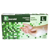Emerald Shannon Powder Free Vinyl Gloves - Large. Pack 100 Gloves
