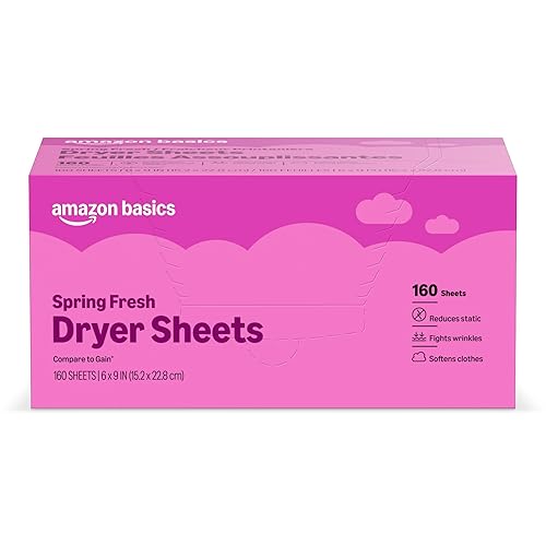 Amazon Basics Dryer Sheets Laundry Fabric Softener, Spring Fresh Scent, Reduces Static, Static Control, 160 Count