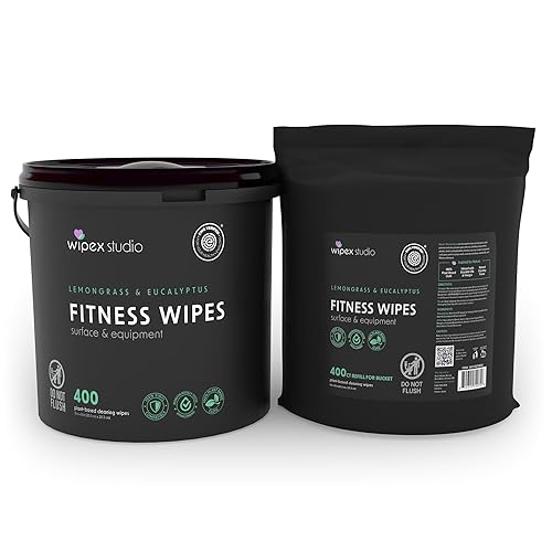 Wipex Gym Cleaning Wipes Bundle - EWG Verified - Get 800 Wipes with (1) Lemongrass & Eucalyptus Bucket & (1) Refill Roll, Plant-Based Fitness