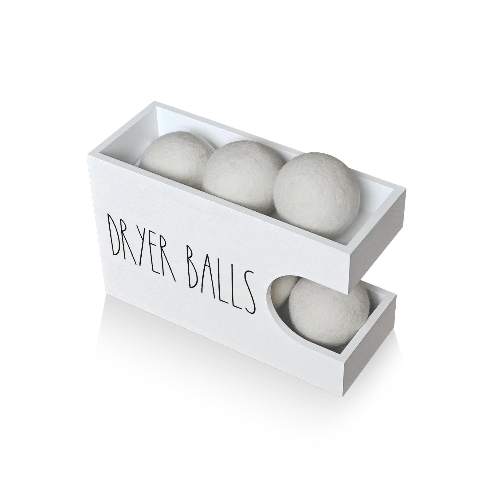 Dryer Ball Holder for Laundry Room, Dryer Balls Container Wall Mount, Wood Dryer Balls Storage Organizer, Wool Dryer Ball Dispenser Basket (White)