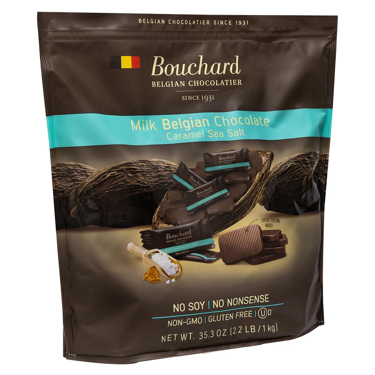 Bouchard Belgian Milk Chocolate Caramel Sea Salt Napolitains 35.3 OZ (2.2 LB/1KG)