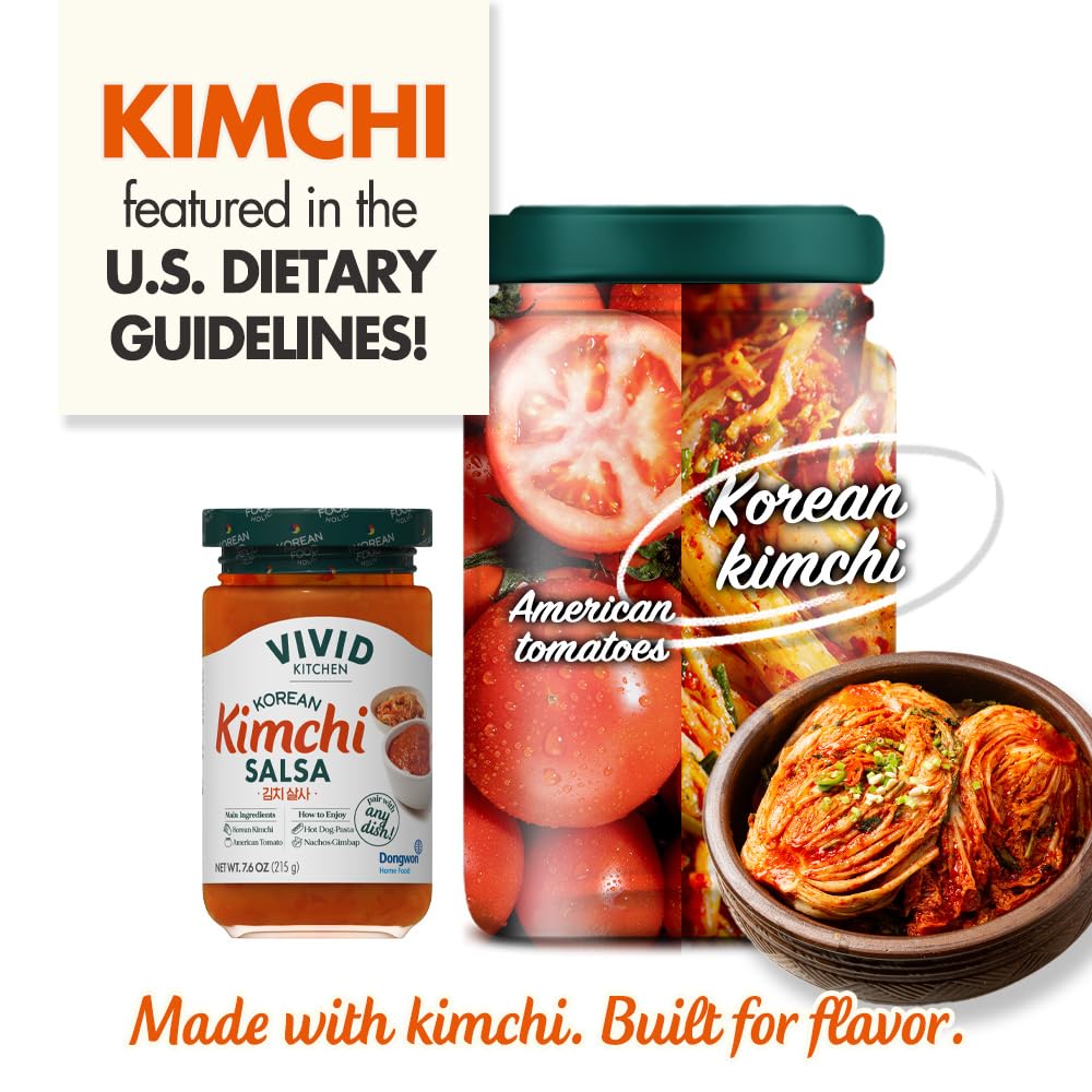 VIVID KITCHEN Kimchi Salsa - Korean Mexican Fusion Condiment - Mild & Hot Flavors - 7.6 oz Bottle - No MSG, No Artificial Preservatives - Plant-Based