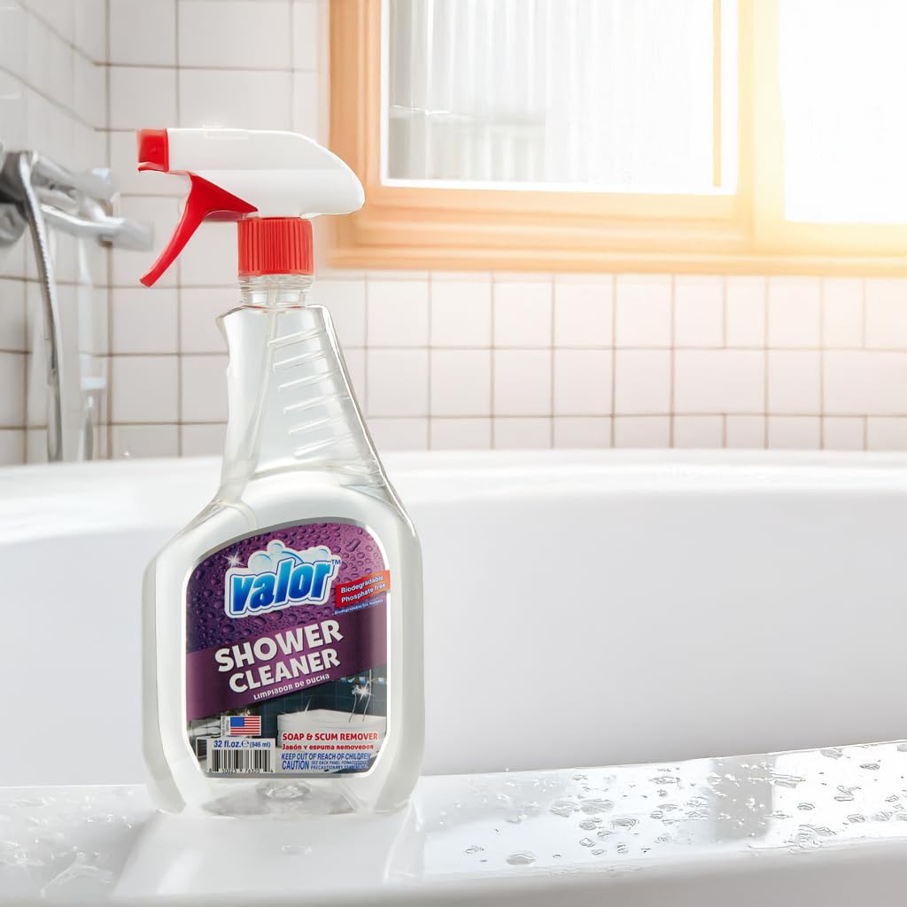 Valor Shower Cleaner Spray - Soap Scum & Hard Water Stain Cleaning Solution for Bathroom, Tub & Tile, (32 Fl Oz (Pack of 1))