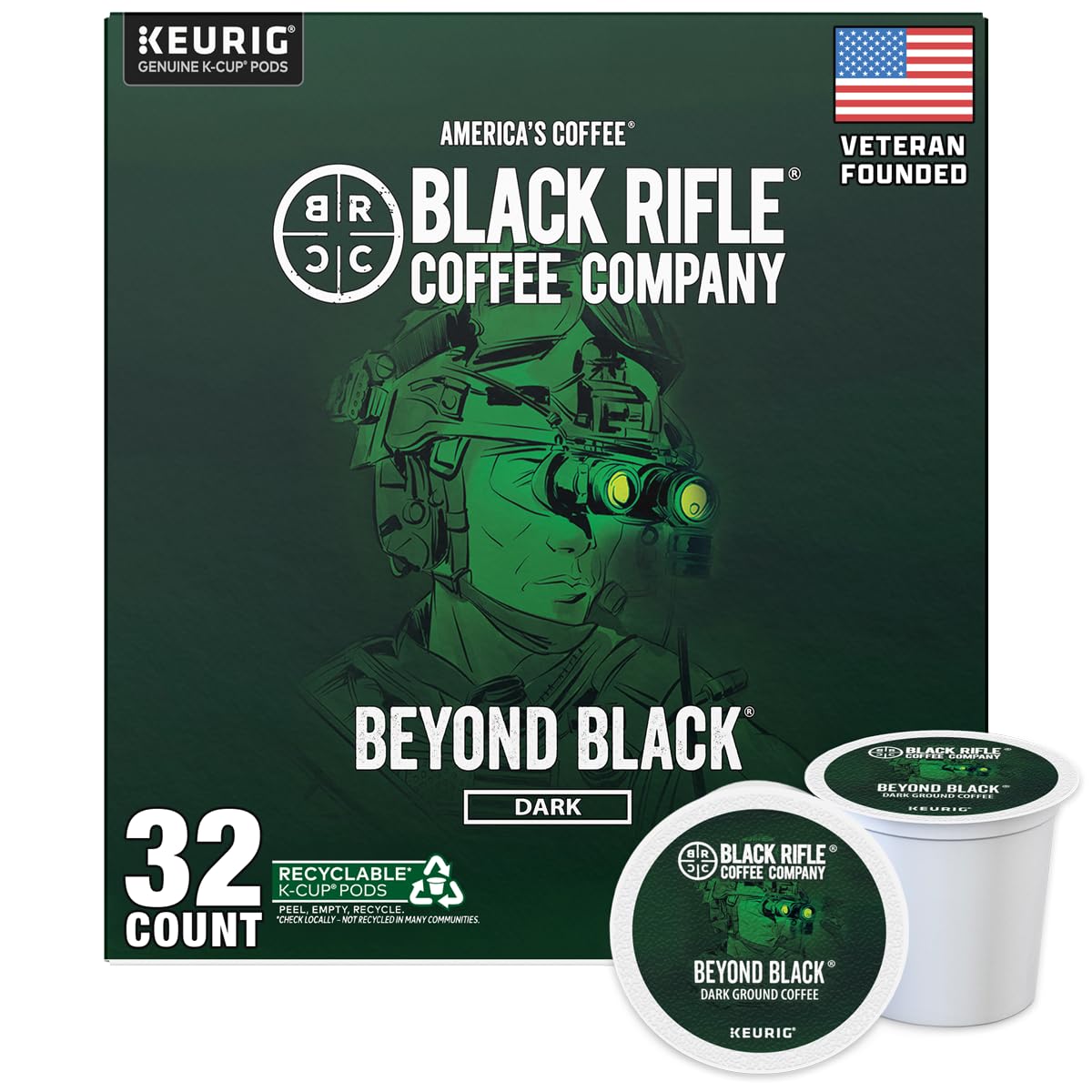 Black Rifle Coffee Company Beyond Black, 32 Count, Dark Roast K Cups - Single Serve K Cups Coffee Pods - Kcup Pods Compatible with Keurig 1.0 & 2.0