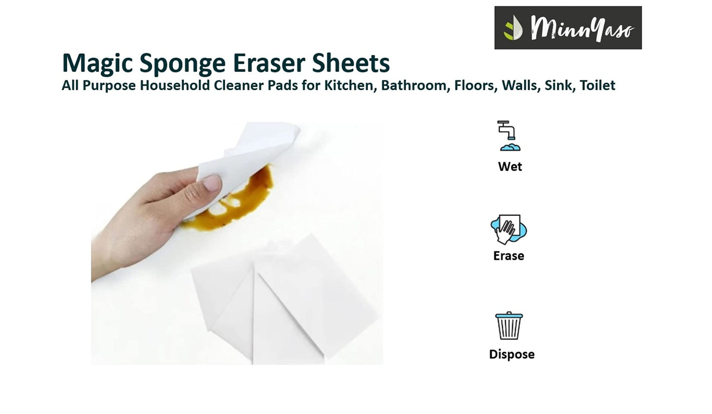 MinnYaso 100 Pack Extra Large - Extra Thick - Super Durable Magic Sponge Eraser Sheets 7.25" x 4.5" x 0.12" | All Purpose Household Cleaner Pads