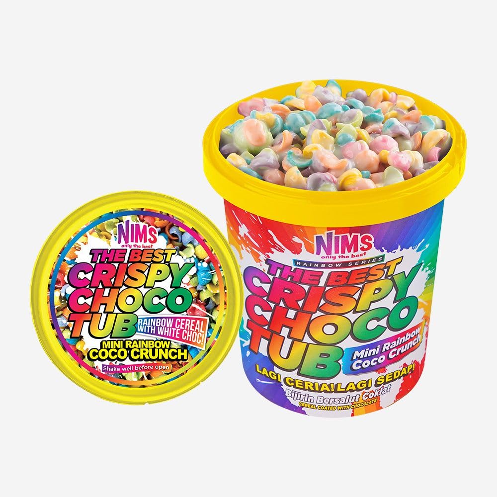 NIMS Crispy Choco Tub - Mixed Milk Chocolate & Crunchy Snack, Sweet Party Treat, Multi-Flavor Treat, 8.82 oz (250 gm), pack of 4 (Mini Rainbow Crunch)