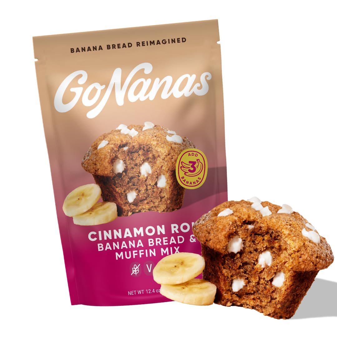 GoNanas Cinnamon Roll Banana Bread Mix, Vegan, Gluten Free Healthy Snacks. Oat Flour Bread or Muffin Mix. Women Owned, US Ingredients, Dairy Free, Nut Free, Delicious Snacks (1 Pack)
