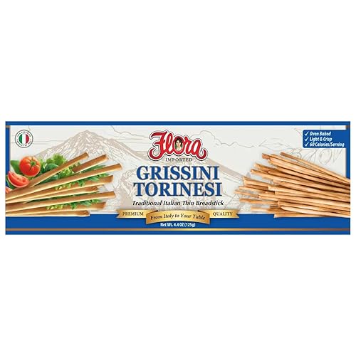 Flora Grissini Torinesi - Traditional Italian Thin Breadsticks, Oven-Baked & Lightly Crisp - Authentic Imported Snack, Perfect for Pairing