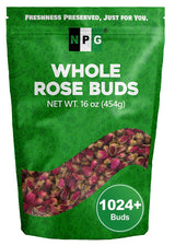 NPG Freeze Dried Rose Buds 16 Oz, Approx. 1,024 Whole Buds, Aromatic Herbal Tea & Edible Flowers for Baking, Bath, Soap Making, Crafts & Potpourri