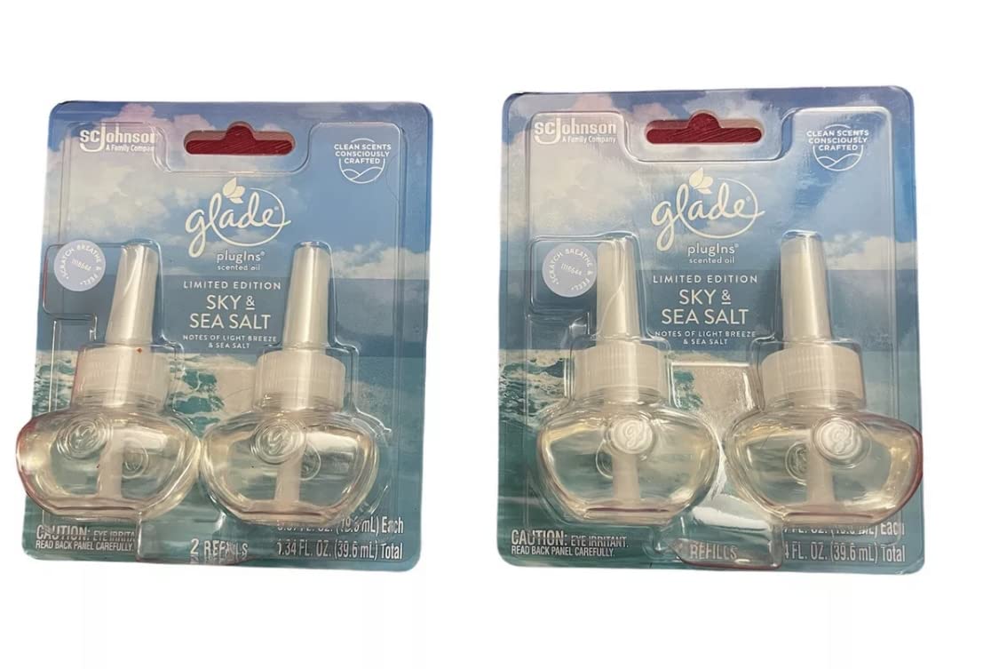 Glade sky & sea salt Limited Edition Plugins Scented Oils Refills 4 Refills 2- Pack of 2