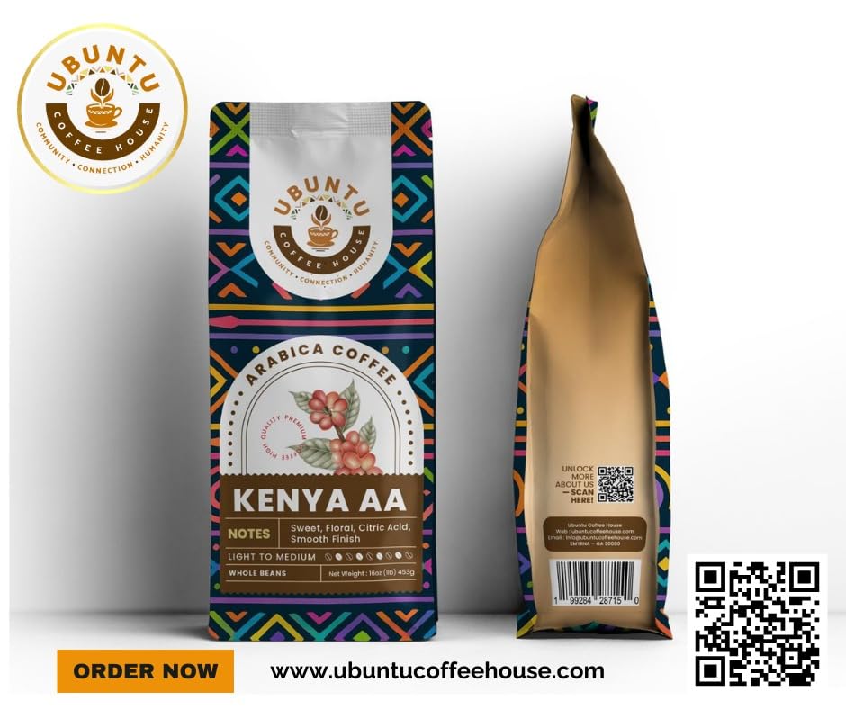 Premium Kenya AA - 100% Single-Origin Arabica Whole Roasted Coffee Beans - Light/Medium Roast - Ethically Sourced from Smallholder (women) Farmers in