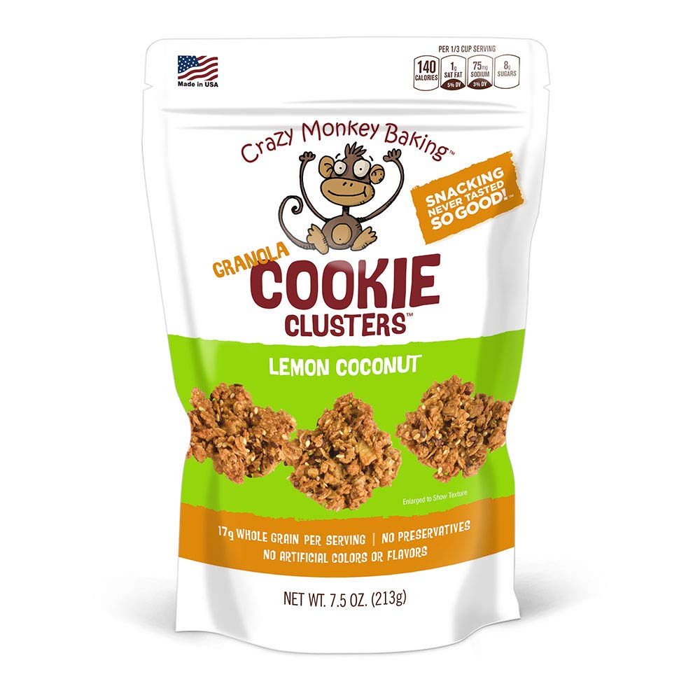 Crazy Monkey Baking Granola Cookie Clusters - Whole Grain and Wheat Free Granola Bites Usable for Cereal, Yogurt Topper and Snacking - Lemon Coconut