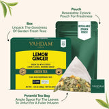 VAHDAM, Lemon Ginger Tea Bags (100 Green Tea Bags) Low Caffeine | Fruity Flavor - Zesty Lemon & Ginger, Orange Peel | Resealable Ziplock Pouch | Brew