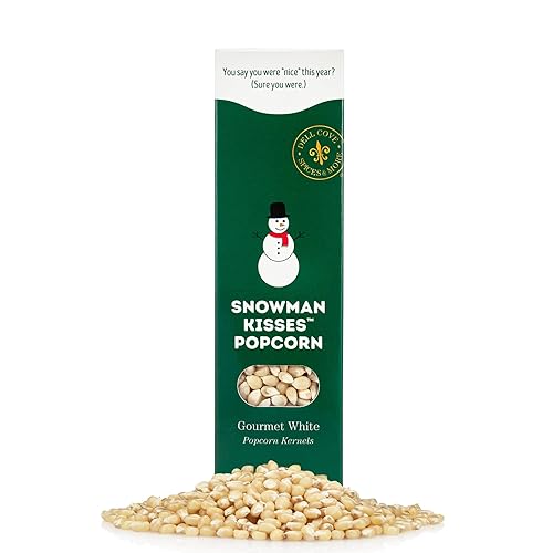 Snowman Kisses Gourmet Popcorn Kernels by Dell Cove Spices - Unique Christmas Stocking Stuffer Gift - Ideal for Stovetop, Popcorn Machines and Popcorn