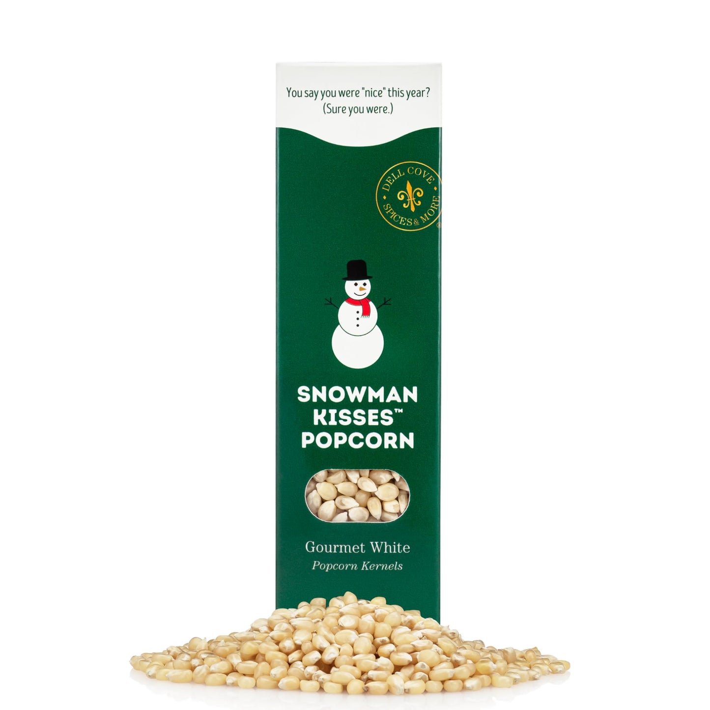 Snowman Kisses Gourmet Popcorn Kernels by Dell Cove Spices - Unique Christmas Stocking Stuffer Gift - Ideal for Stovetop, Popcorn Machines and Popcorn