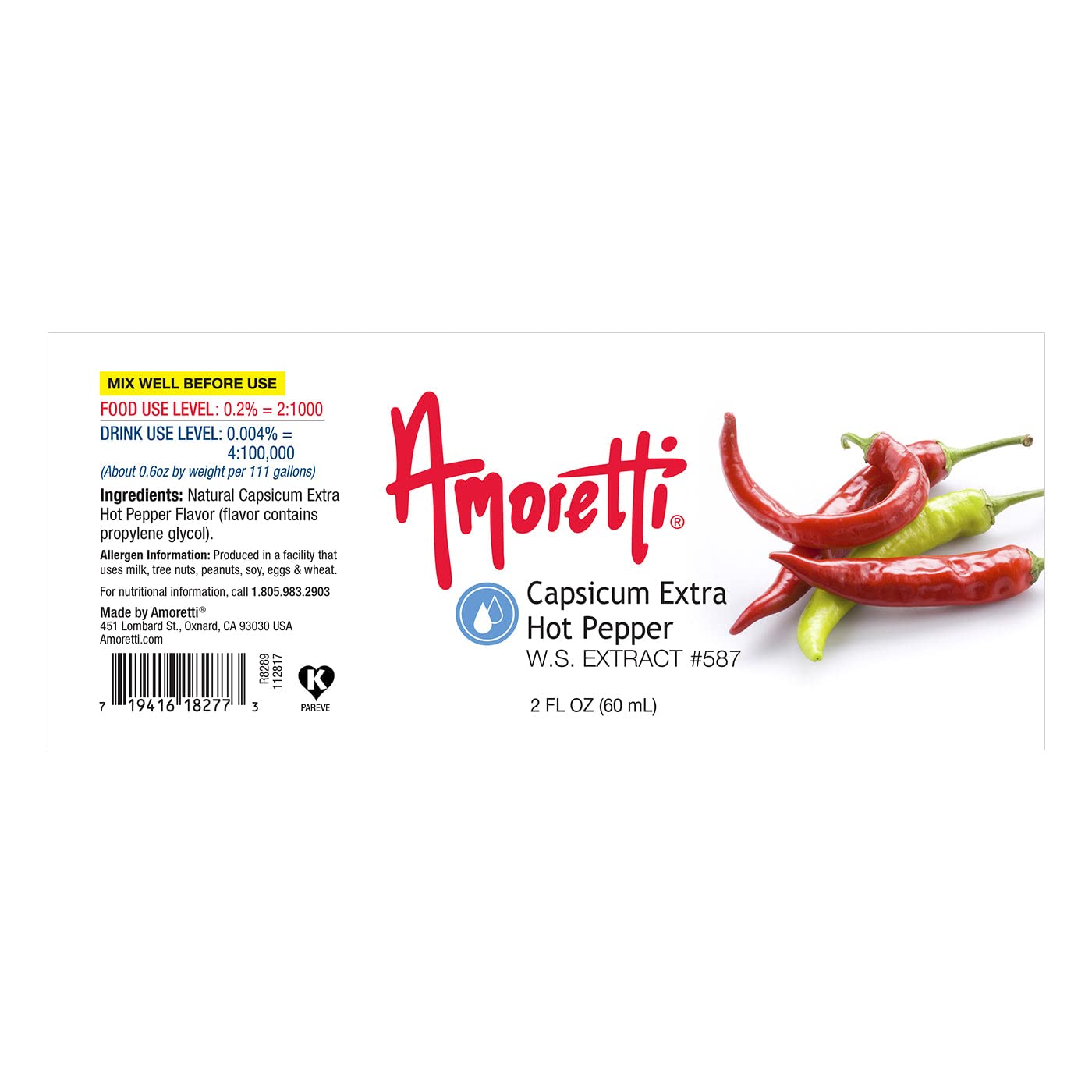 Amoretti - Capsicum Extra Hot Pepper Extract Water Soluble 2 oz - Highly Concentrated & Perfect For Pastry, Savory, Brewing, and more, Preservative