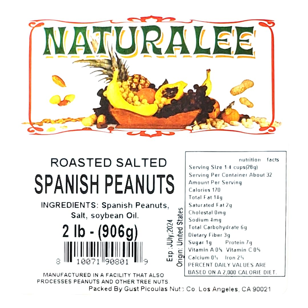 Naturalee Peanuts, With Skin Spanish Peanuts 2 lbs - Roasted & Salted - Heart Health, High Protein