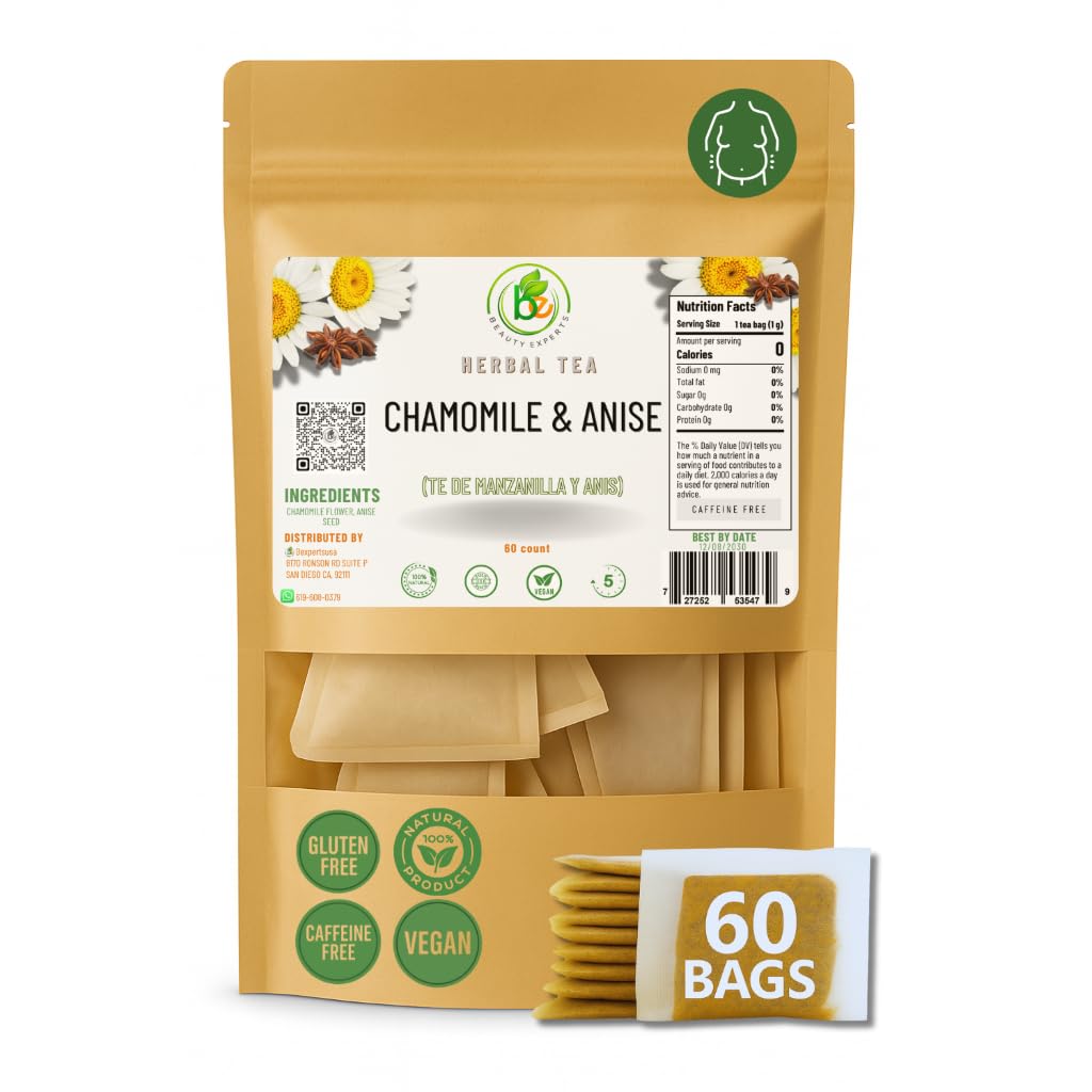 Manzanilla & Anís Té (Chamomile & Anise) - 60 Premium Tea Bags - 100% Natural Herbal Infusion - Traditional Digestive Comfort & Relaxation