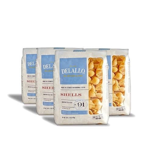 DeLallo Conchiglie Pasta Shells, 1 Pound Bag, 4 Pack, Conch Shape, Made with Durum Wheat Semolina Flour, Cooks in 9 Minutes, Non GMO