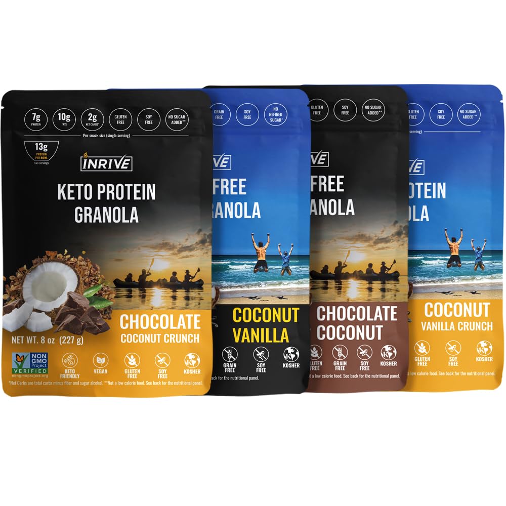 Inrive Gluten Free Granola Variety Pack (Grain Free, Paleo, Keto & High-Protein Options) Soy-Free, Kosher, No Refined Sugar, Vegan, Non-GMO, 8 oz, 4