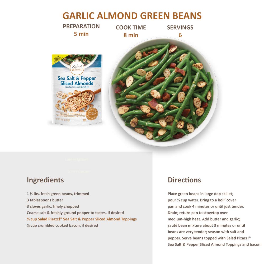 Salad Pizazz Sliced Almonds, Sea Salt Cracked Pepper, Non-GMO, All-Natural, Kosher Salad Topper, Resealable Bag, 3.25 Ounce