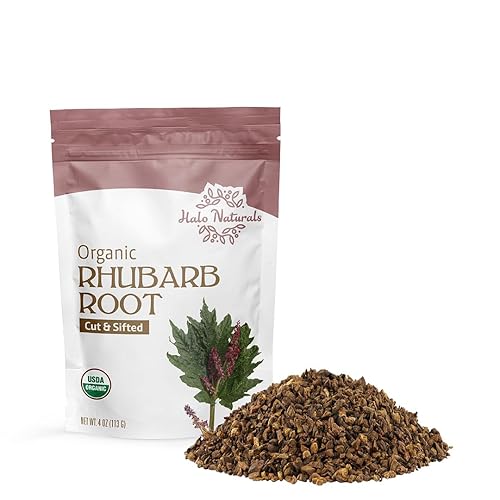 Halo Naturals Organic Rhubarb Root Cut & Sifted, 4 Ounces (Rheum palmatum) USDA Certified | Resealable Pouch| Packaged in The USA